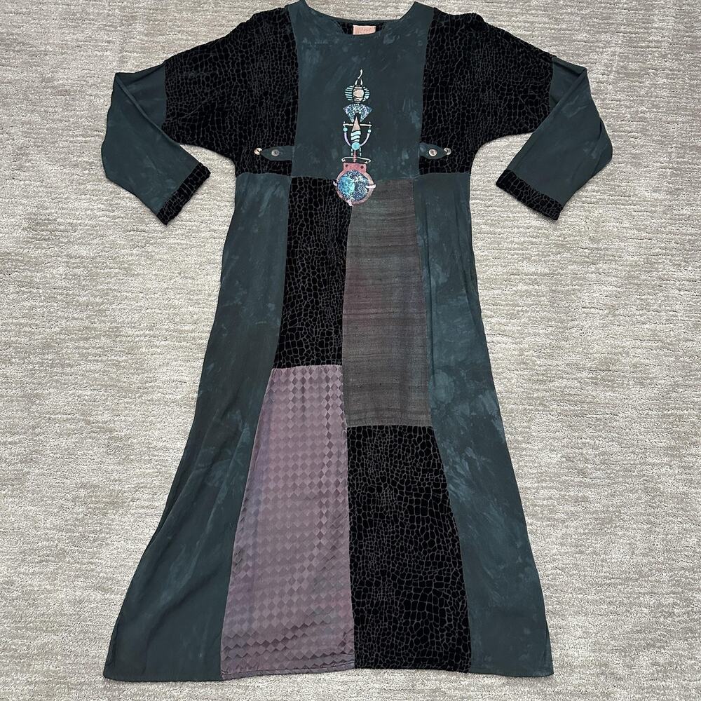 Steel Pony Dress Womens XL Patchwork Velvet Maxi Boho Horse Southwestern Art